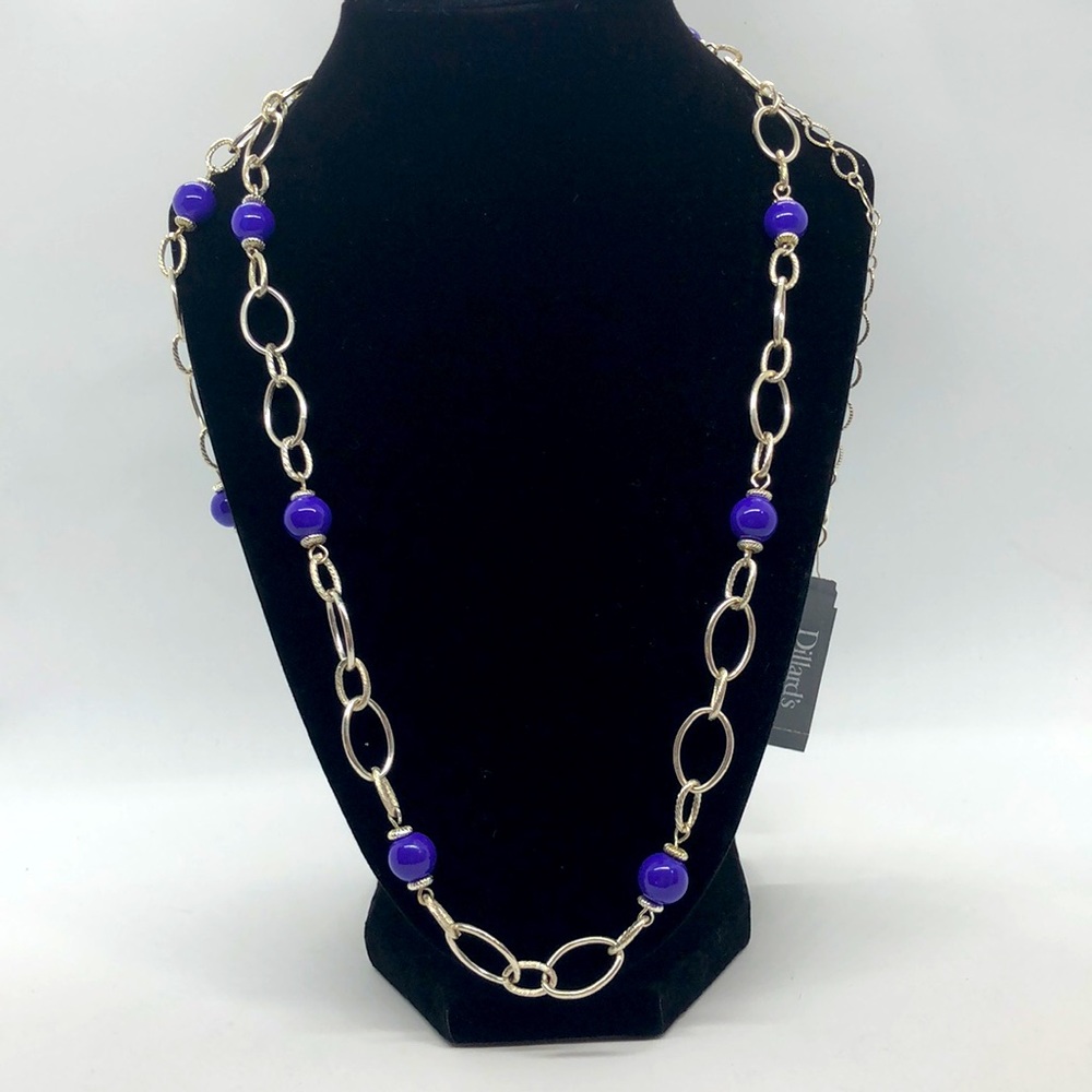 NWT Blue silvertone long necklace